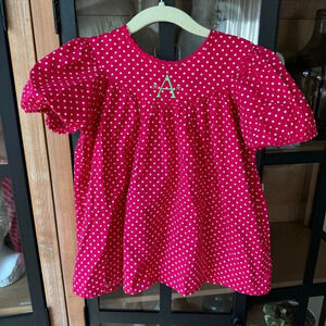 A embroidered smock dress blouse puff short sleeves polka dots holidays girls